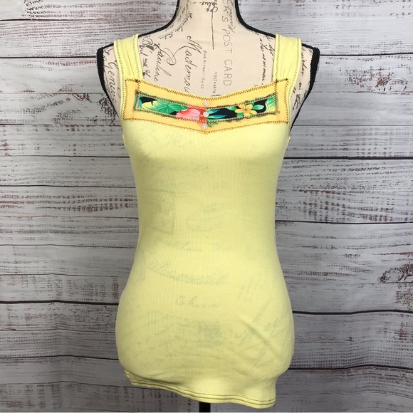 Free People Tops - Free People XS yellow floral beaded tank top